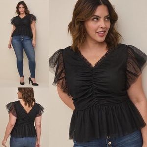 Torrid Mesh Ruffle Top, Black, Size 2X, NWT